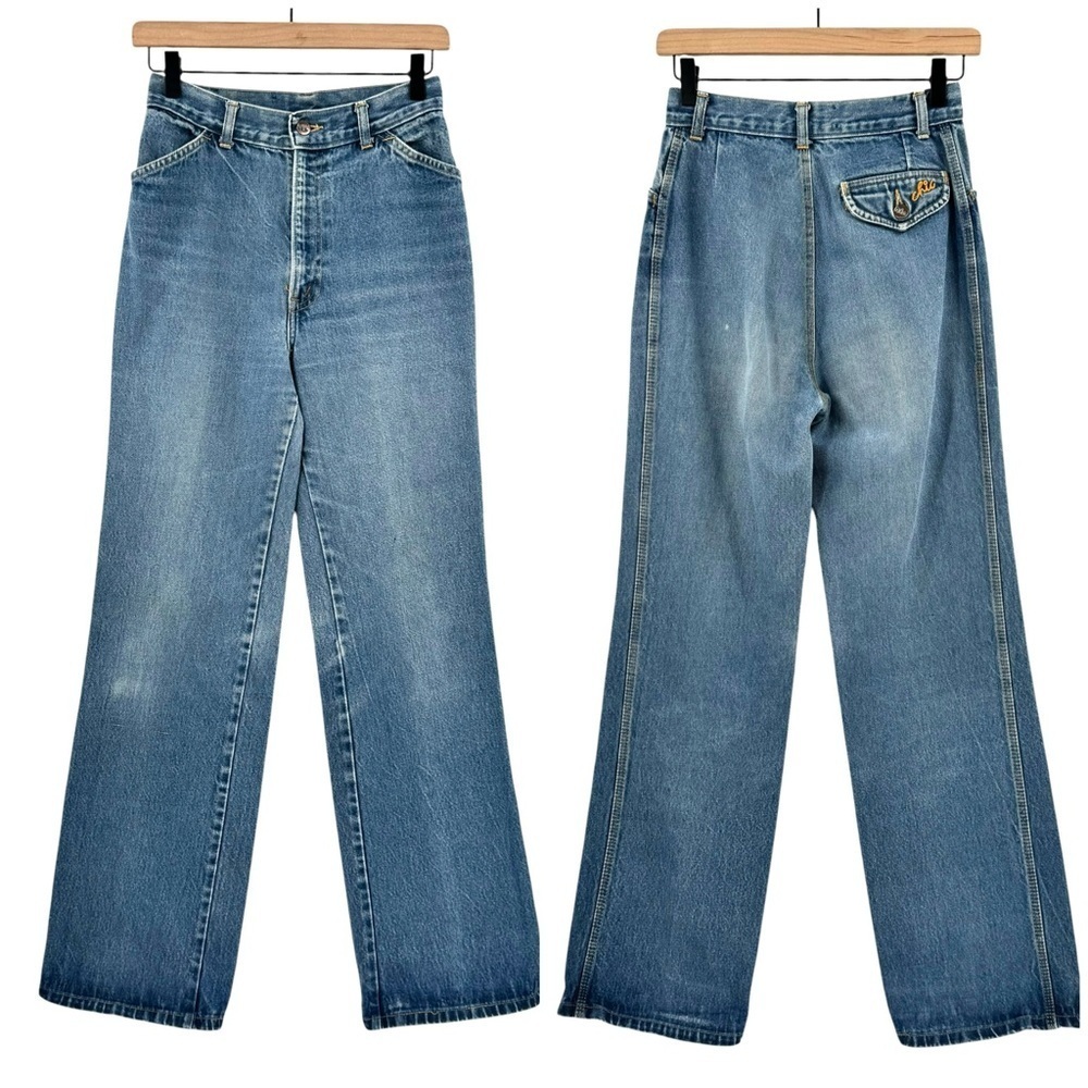 Vintage 70s Chic High Waisted Wide Leg Trouser Jeans 100% Cotton USA | 25" x 32"